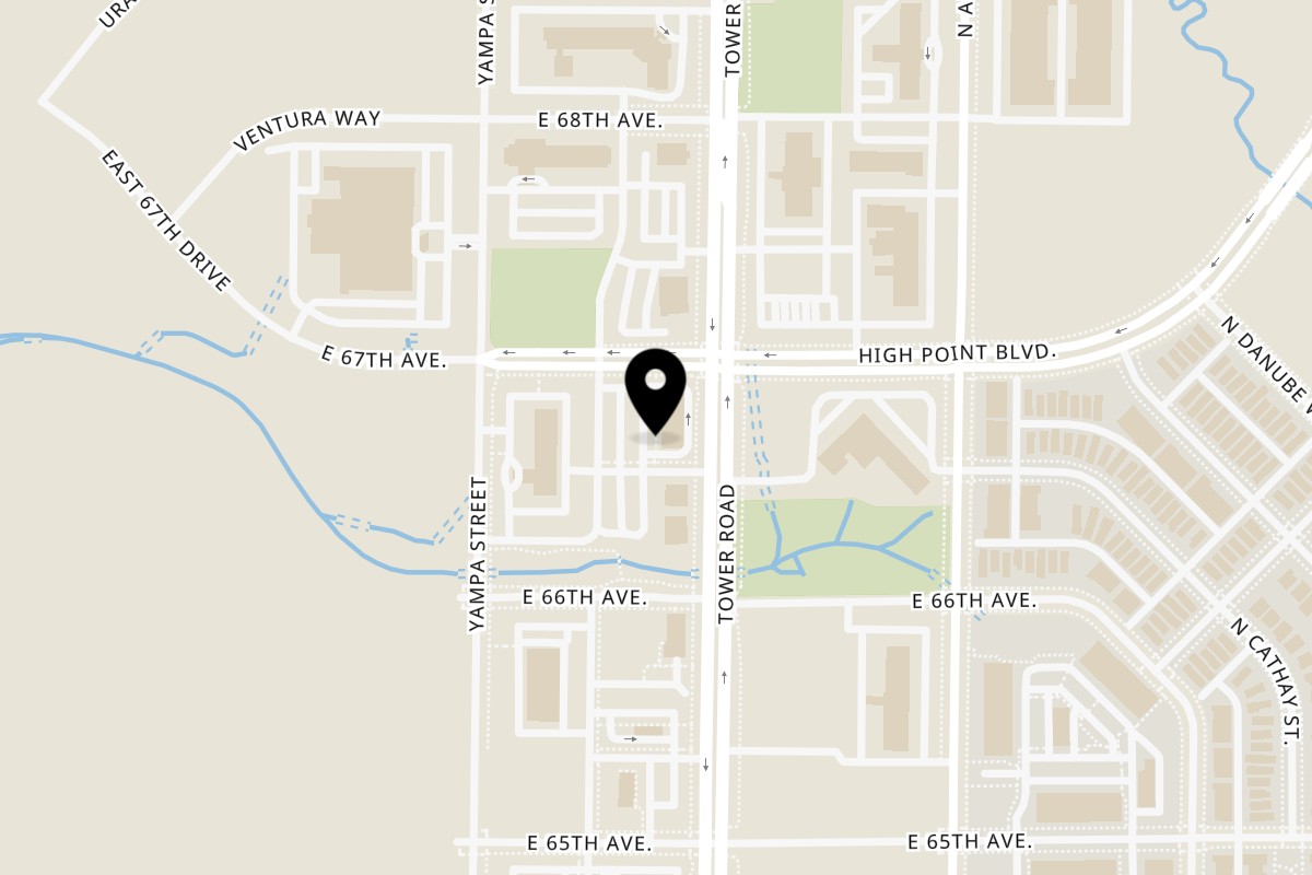 Map showing the location of PHO 92 DIA on 6691 Tower Rd Unit 101 in Denver